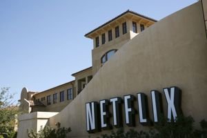 A sign is shown at the headquarters of Netflix in Los Gatos