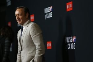 Cast member Spacey poses at the premiere for the second season of the television series "House of Cards" at the Directors Guild of America in Los Angeles