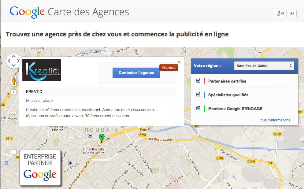 Kreatic dans la carte des agences de Google